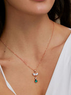 Copper Drop CZ Emerald Green Gold Link Pendant Chain Necklace Bulk