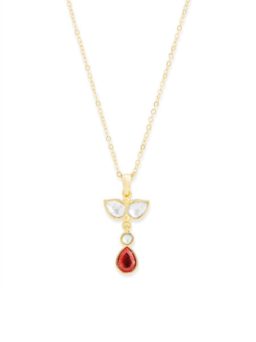 Copper Drop CZ Red Ruby Gold Link Pendant Chain Necklace Bulk