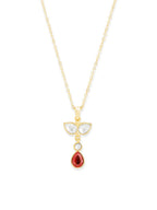 Copper Drop CZ Red Ruby Gold Link Pendant Chain Necklace Bulk