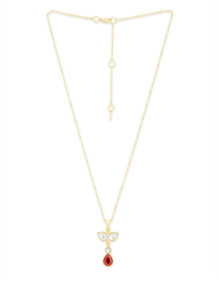 Copper Drop CZ Red Ruby Gold Link Pendant Chain Necklace Bulk