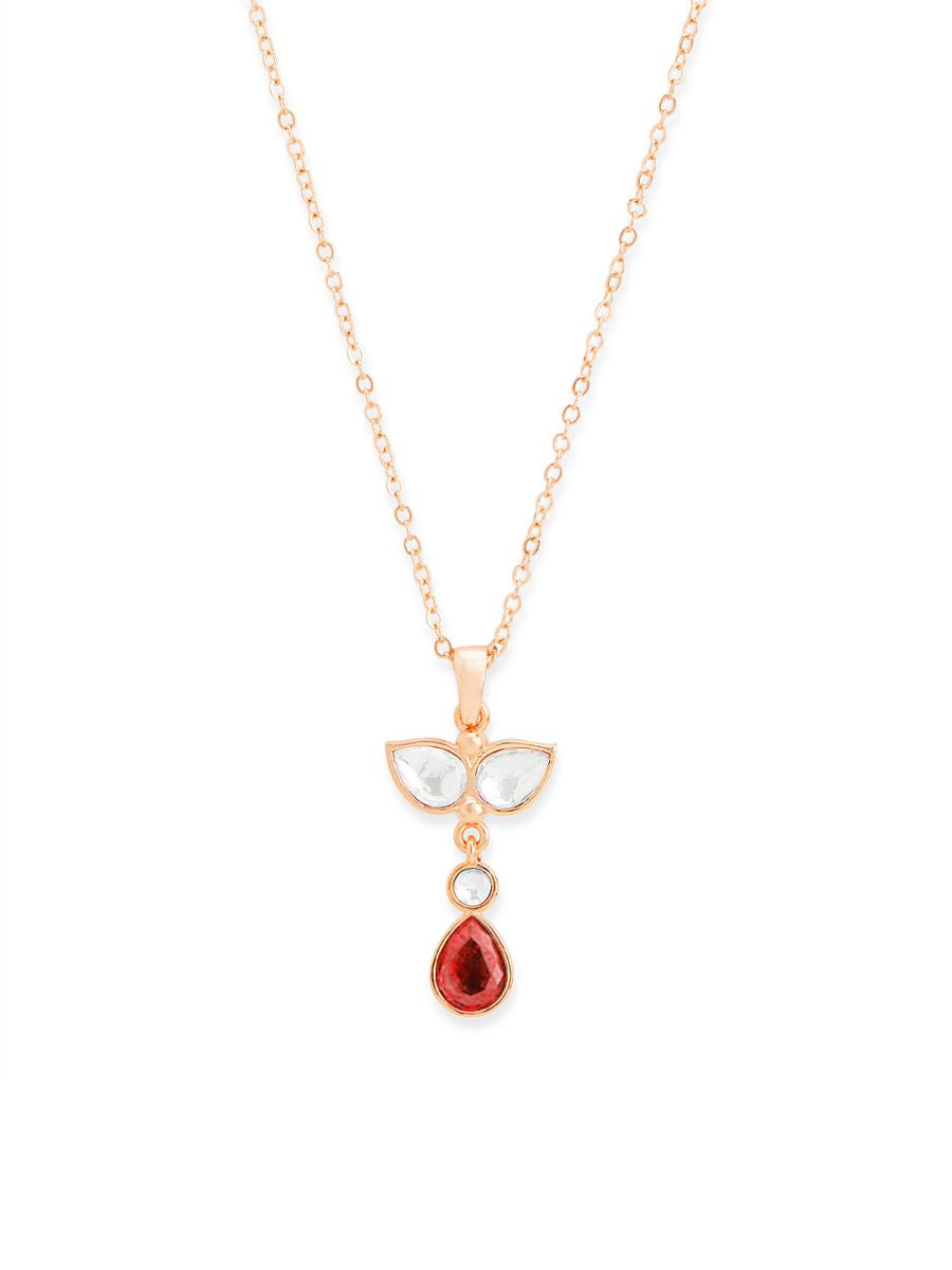 Copper Drop CZ Red Ruby Gold Link Pendant Chain Necklace Bulk