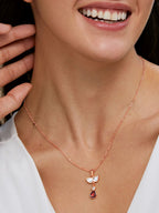 Copper Drop CZ Red Ruby Gold Link Pendant Chain Necklace Bulk