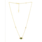 Copper Evil Eye Rhombus Cubic Zirconia Emerald Green Gold Link Pendant Chain Necklace For Women