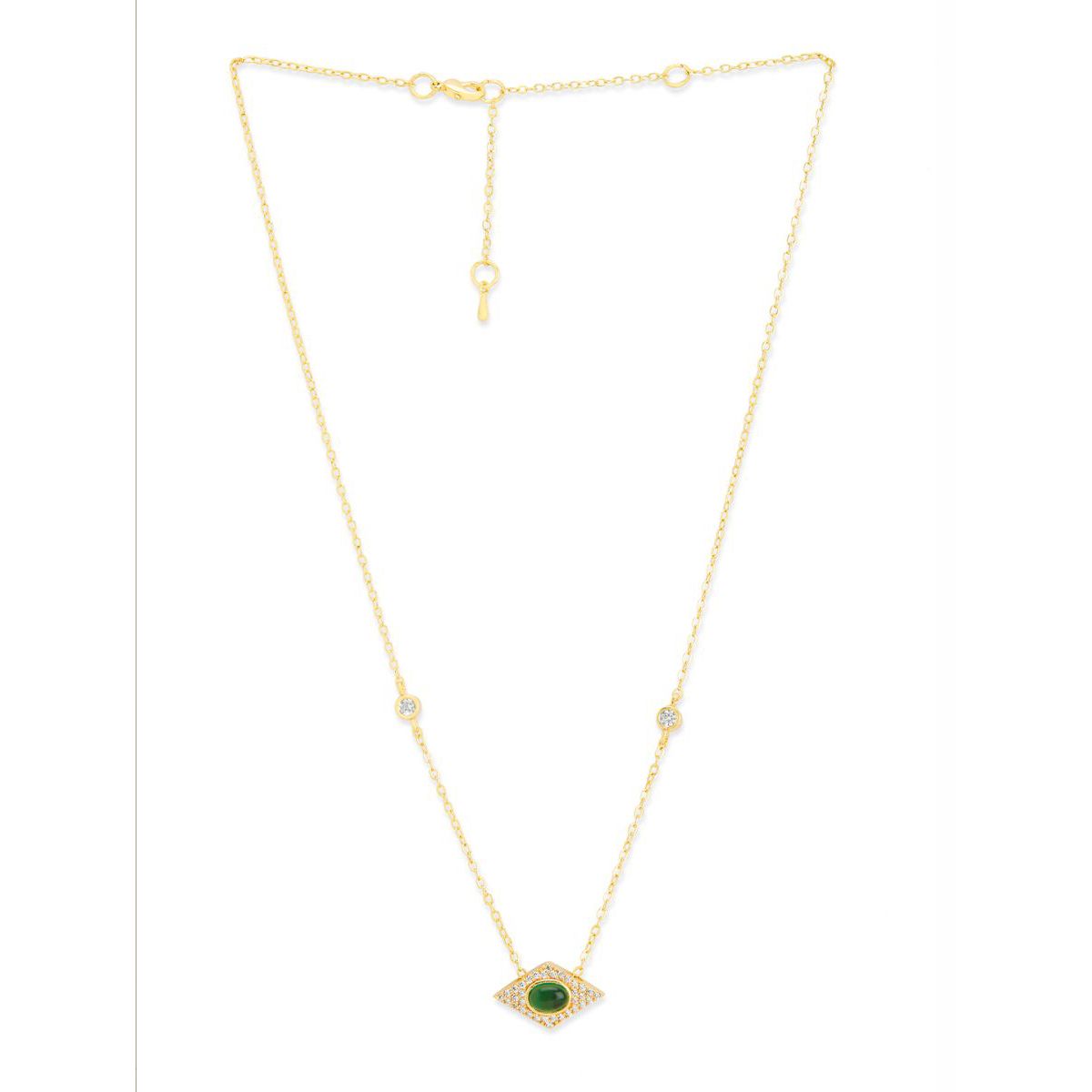 Copper Evil Eye Rhombus Cubic Zirconia Emerald Green Gold Link Pendant Chain Necklace For Women
