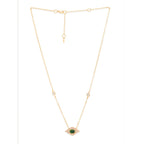 Copper Evil Eye Rhombus Cubic Zirconia Emerald Green Gold Link Pendant Chain Necklace For Women