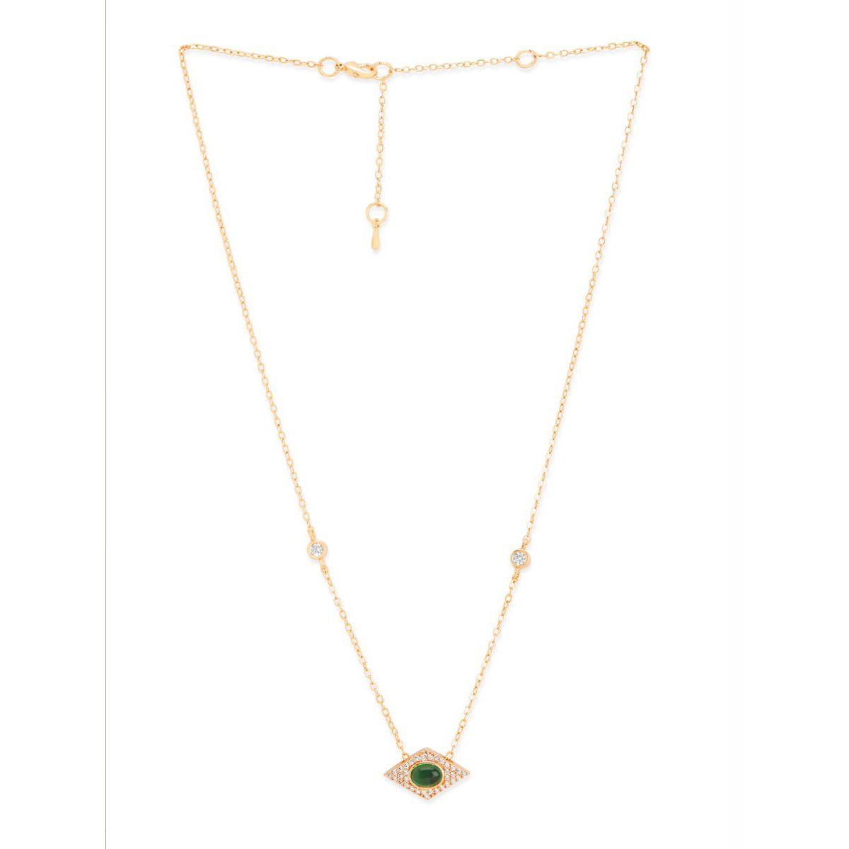 Copper Evil Eye Rhombus Cubic Zirconia Emerald Green Gold Link Pendant Chain Necklace For Women