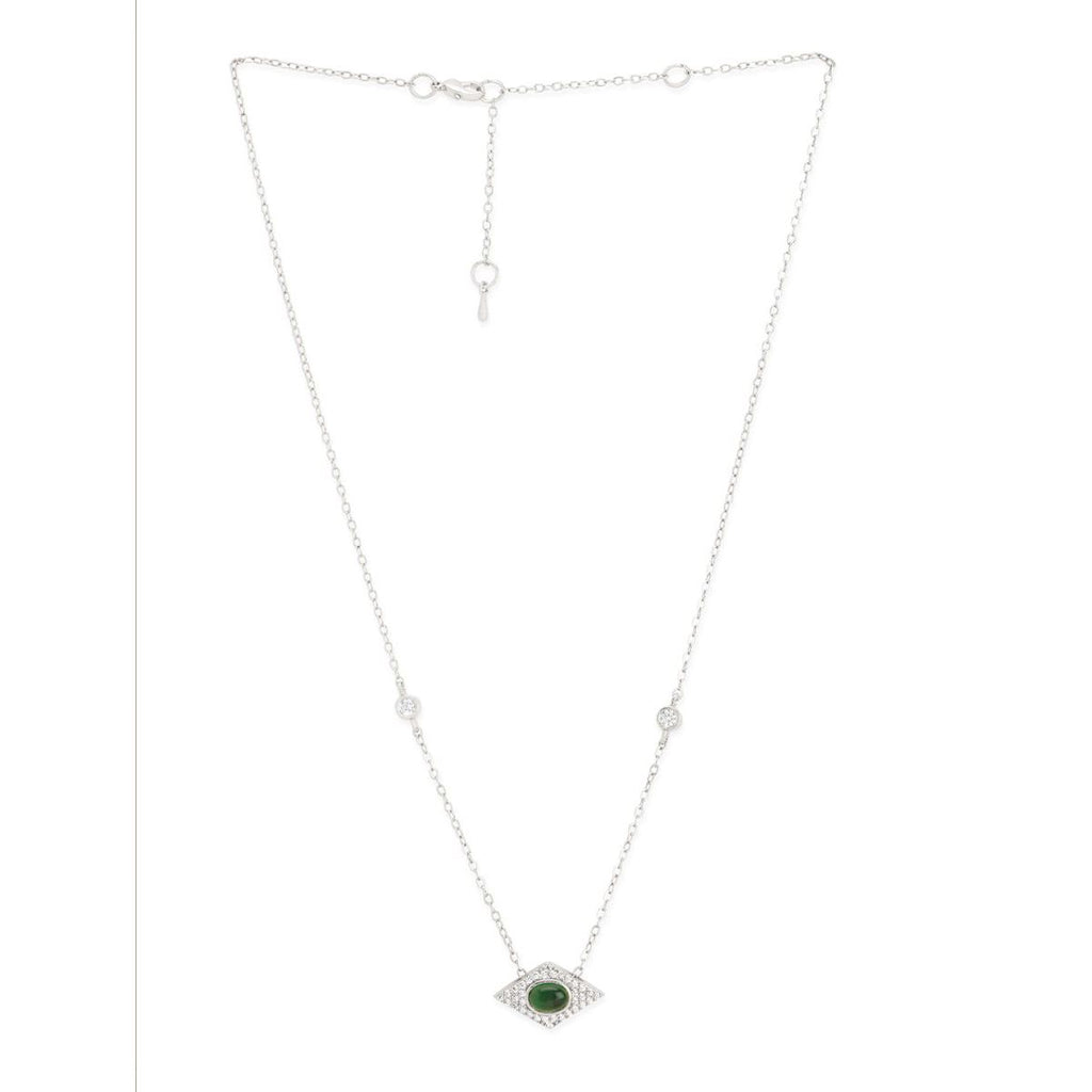 Copper Evil Eye Rhombus Cubic Zirconia Emerald Green Gold Link Pendant Chain Necklace For Women