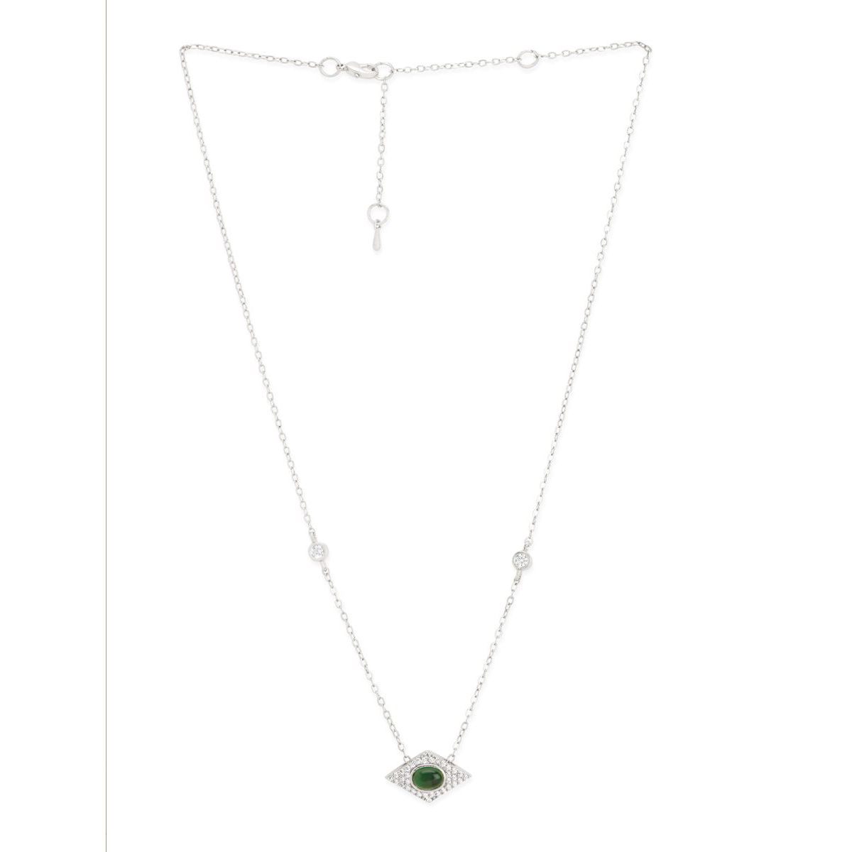Copper Evil Eye Rhombus Cubic Zirconia Emerald Green Gold Link Pendant Chain Necklace For Women