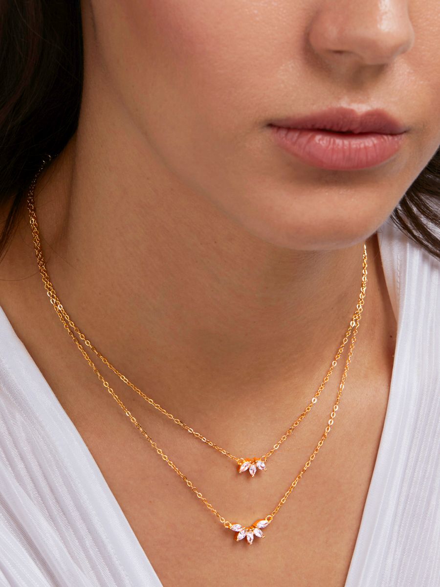 Copper Marquise Solitaires CZ Gold Link Chain Layer Necklace Bulk