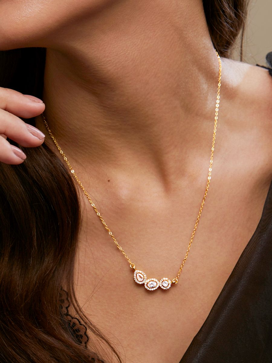 Oval Pear Cut Solitaires CZ Gold Link Pendant Chain Necklace Bulk