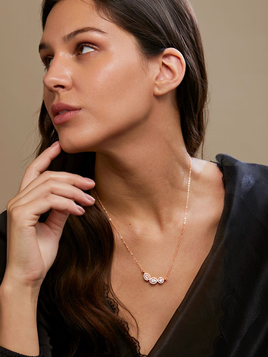 Oval Pear Cut Solitaires CZ Gold Link Pendant Chain Necklace Bulk