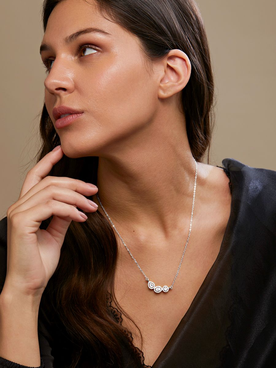 Oval Pear Cut Solitaires CZ Gold Link Pendant Chain Necklace Bulk