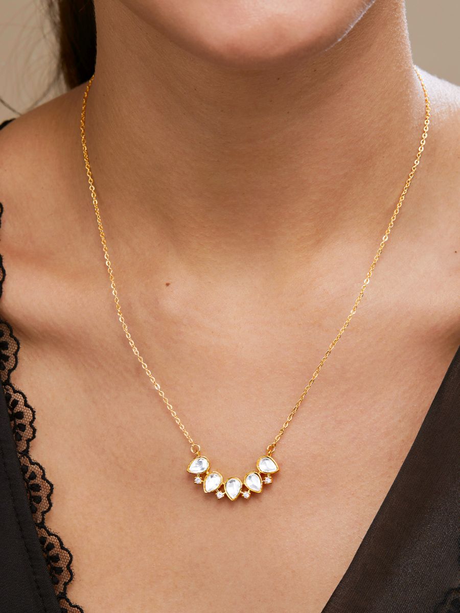 Copper Kundan Drop CZ Gold Link Pendant Chain Necklace Bulk