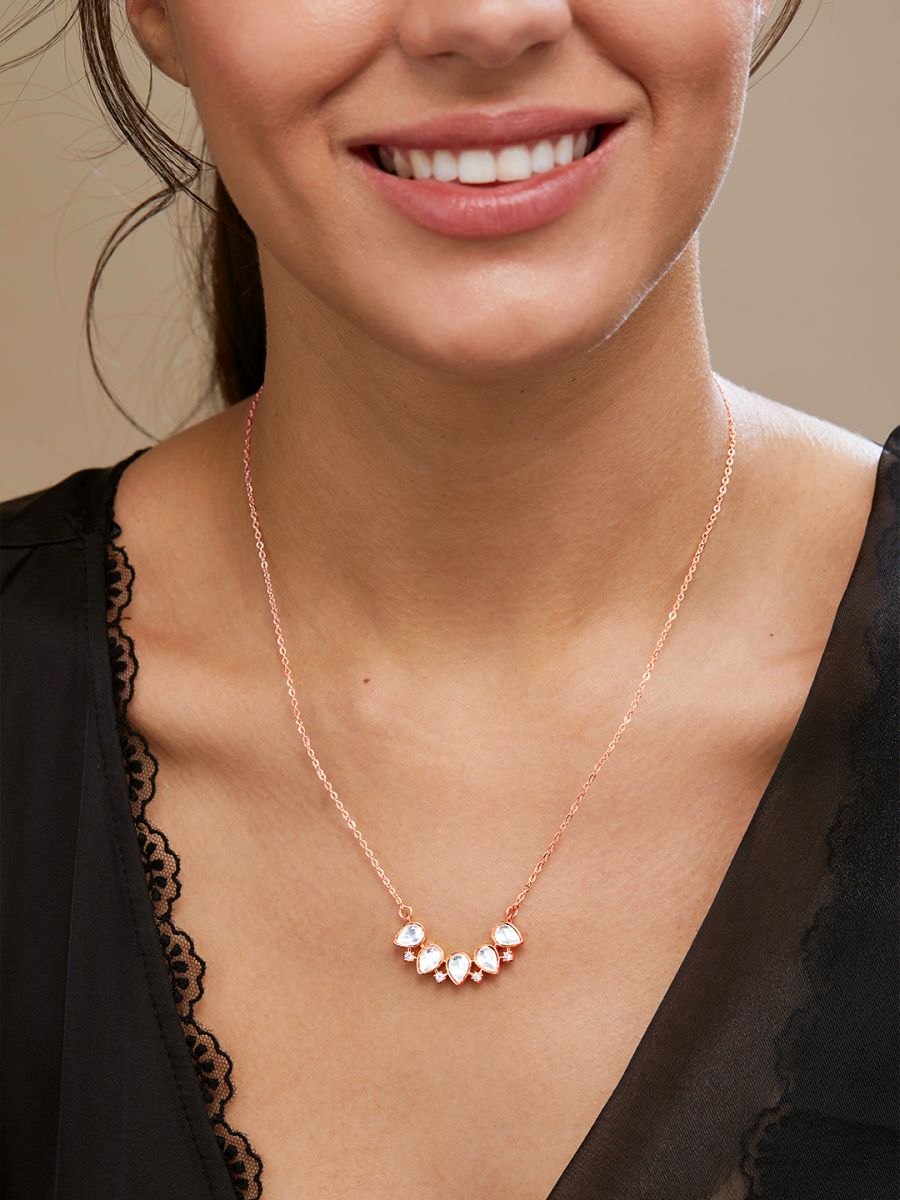 Copper Kundan Drop CZ Gold Link Pendant Chain Necklace Bulk