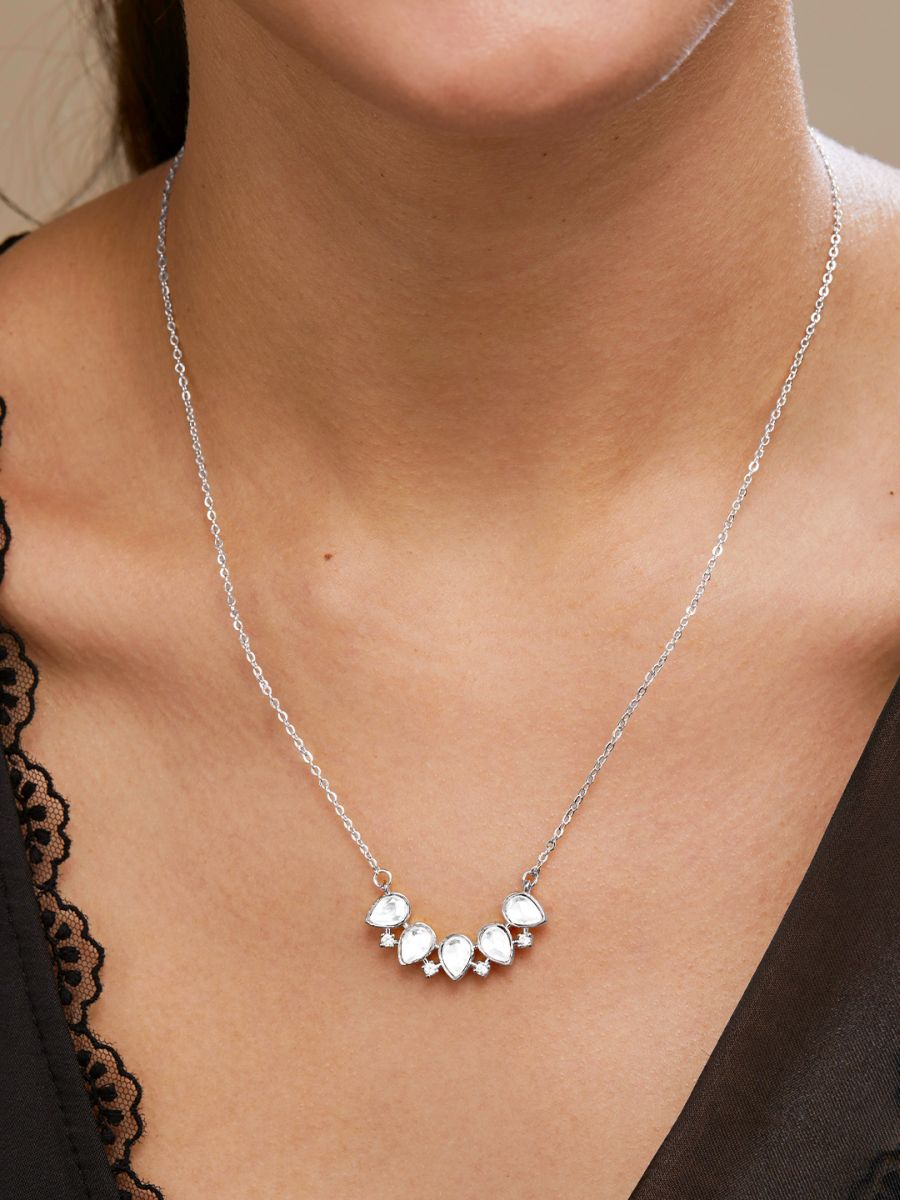 Copper Kundan Drop CZ Gold Link Pendant Chain Necklace Bulk