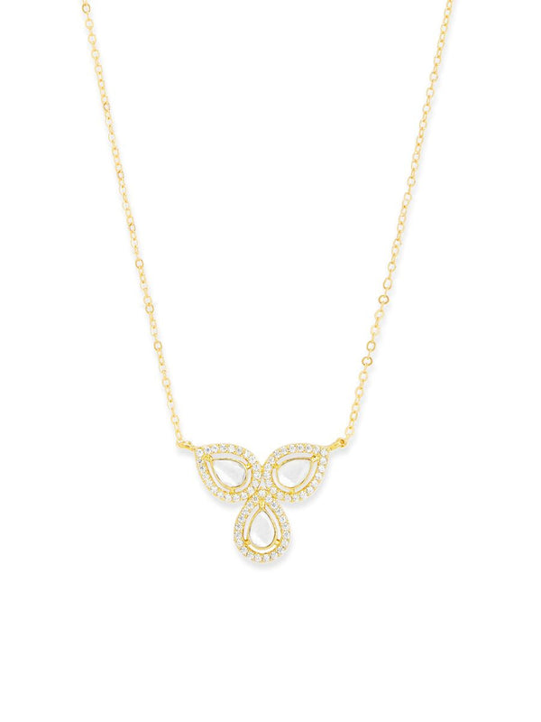 Copper Flower Kundan CZ Gold Link Pendant Chain Necklace Bulk Secondary image
