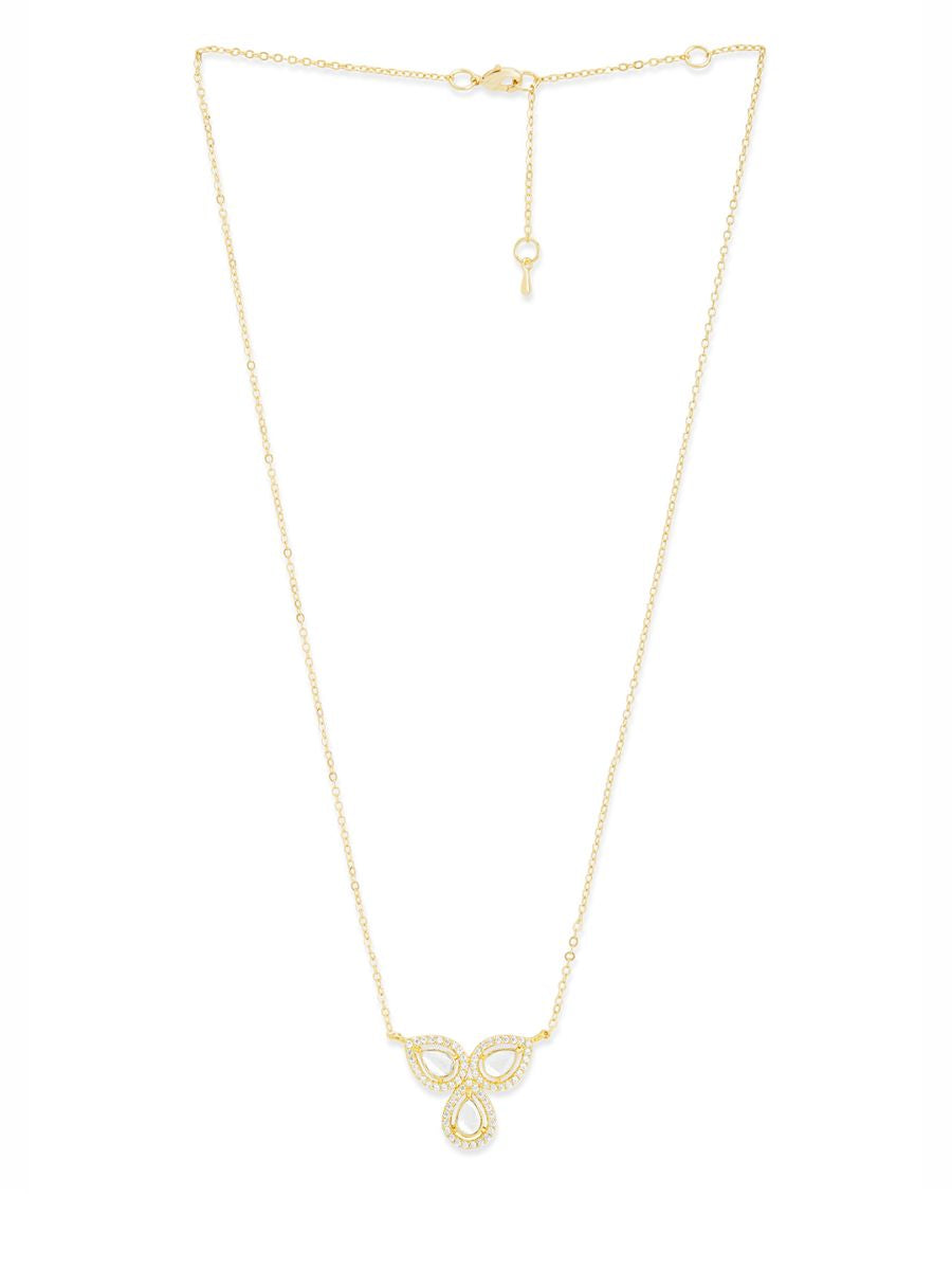Copper Flower Kundan CZ Gold Link Pendant Chain Necklace Bulk