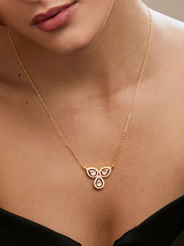 Copper Flower Kundan CZ Gold Link Pendant Chain Necklace Bulk Main image