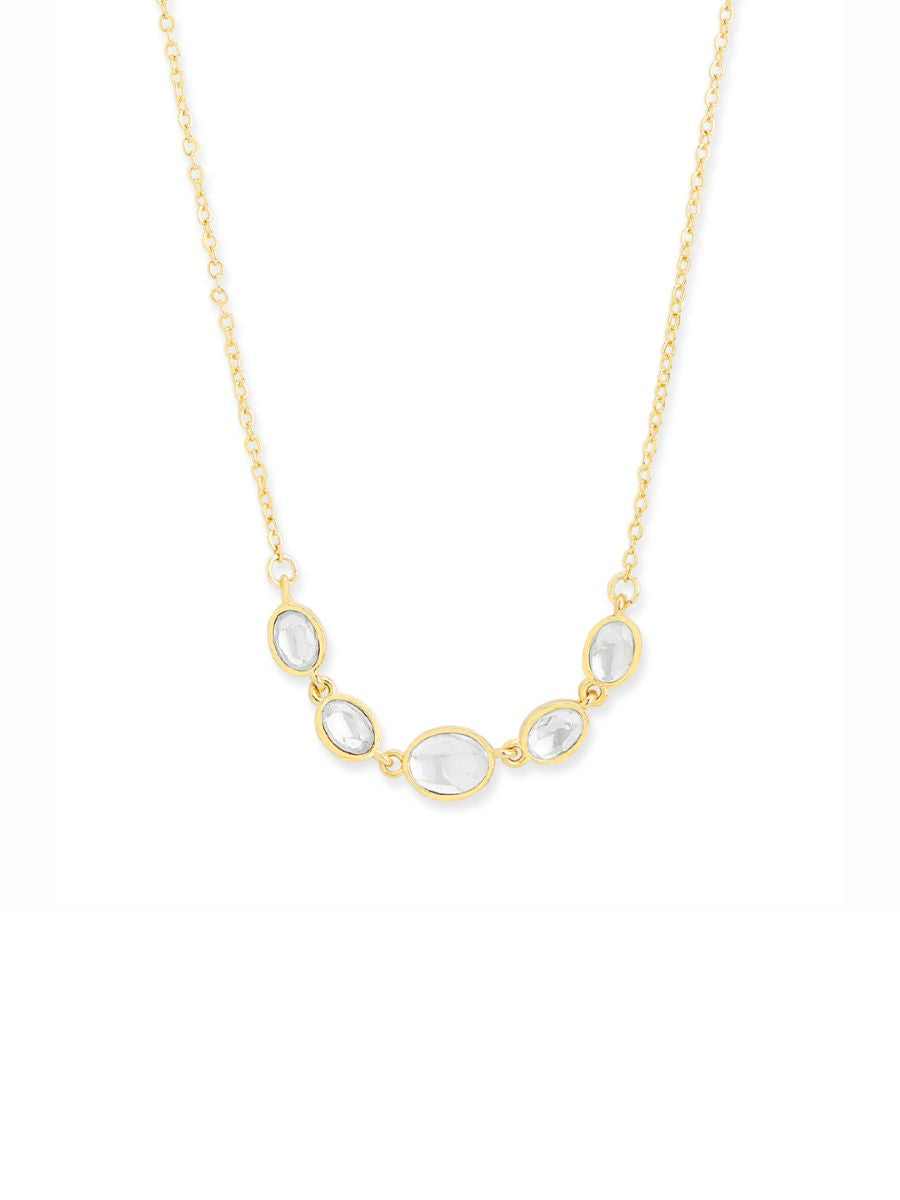Copper Oval Kundan CZ Gold Link Pendant Chain Necklace Bulk
