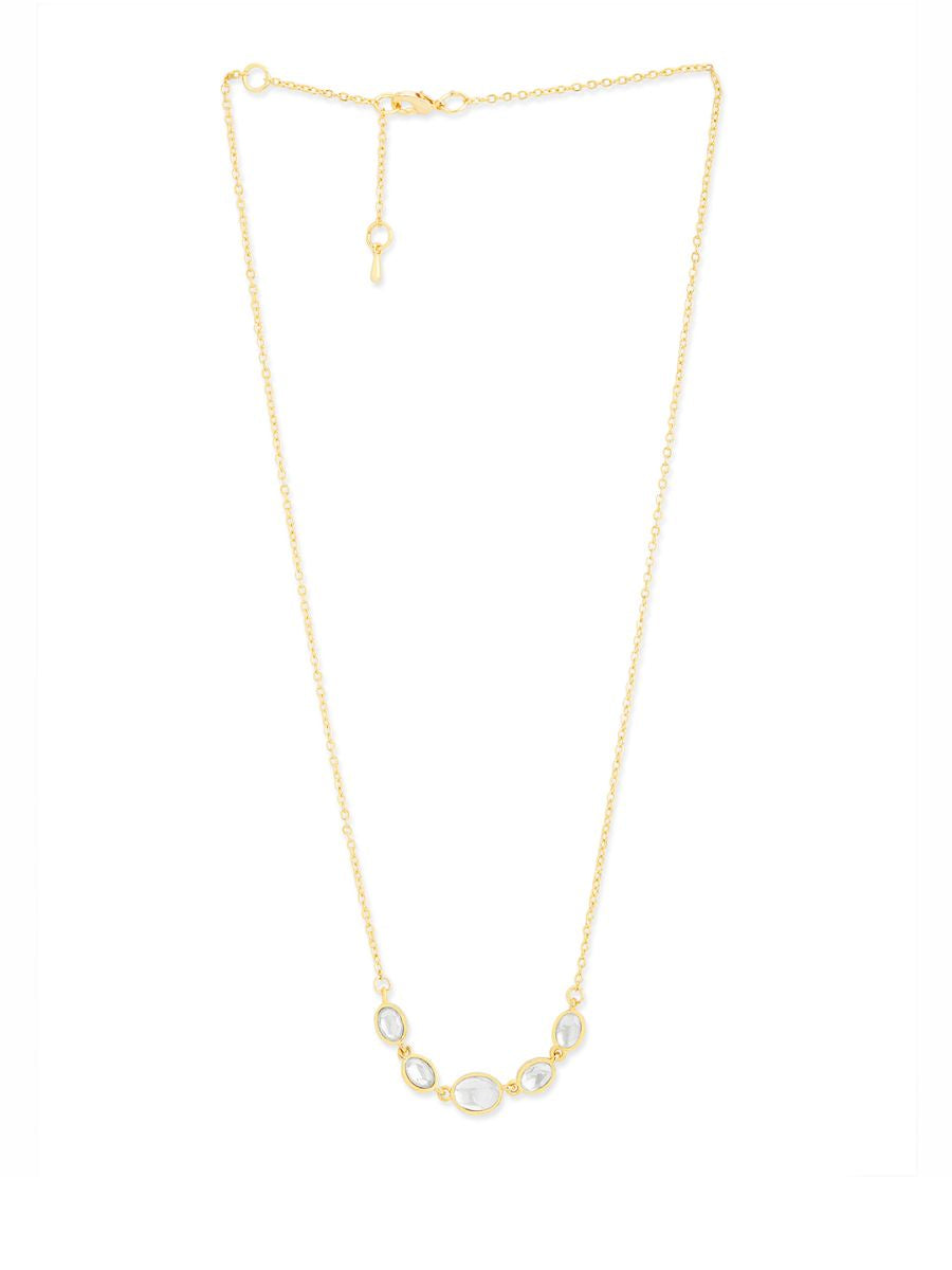 Copper Oval Kundan CZ Gold Link Pendant Chain Necklace Bulk