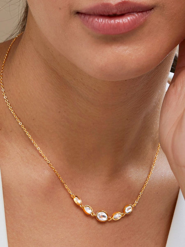 Copper Oval Kundan CZ Gold Link Pendant Chain Necklace Bulk Main image