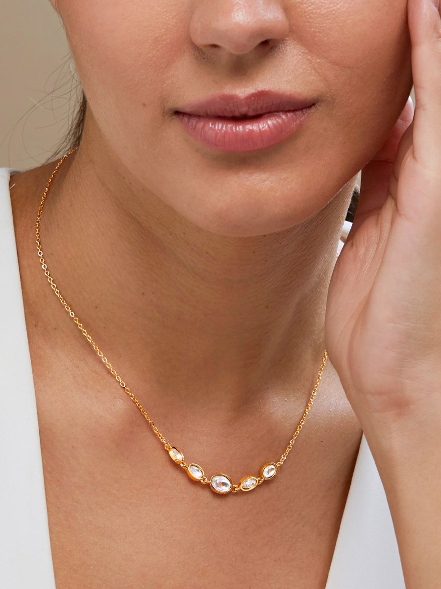 Copper Oval Kundan CZ Gold Link Pendant Chain Necklace Bulk