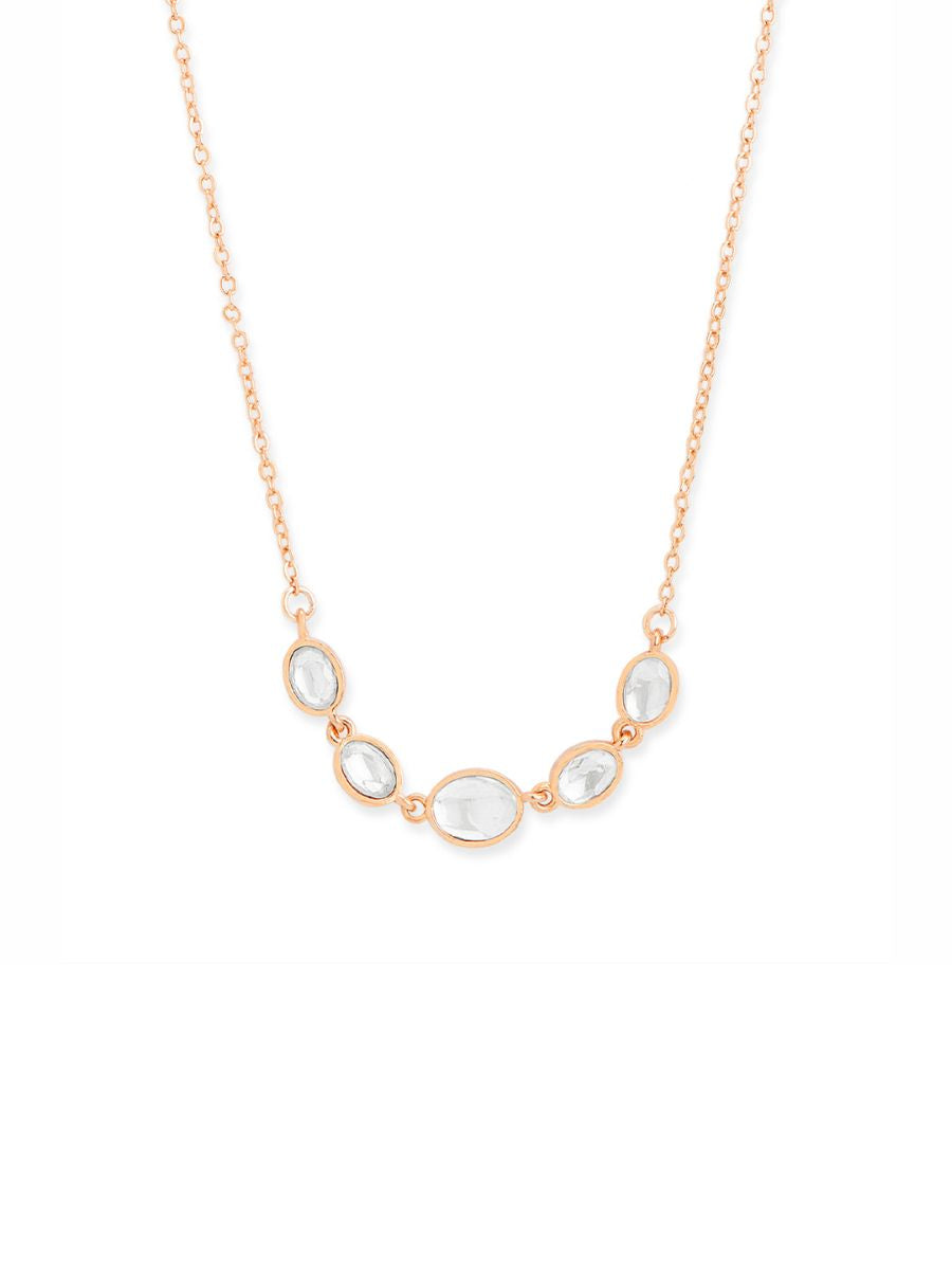 Copper Oval Kundan CZ Gold Link Pendant Chain Necklace Bulk