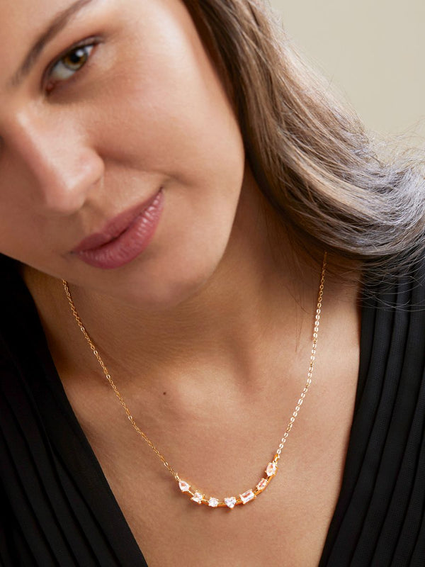 Seven Geometric Shape Of Solitaires CZ Gold Link Chain Necklace Bulk Main image