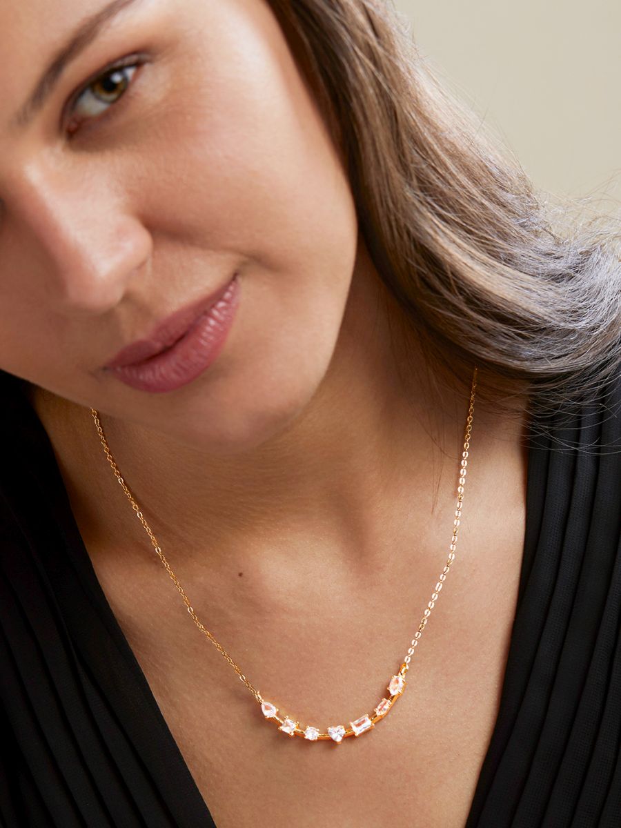 Seven Geometric Shape Of Solitaires CZ Gold Link Chain Necklace Bulk