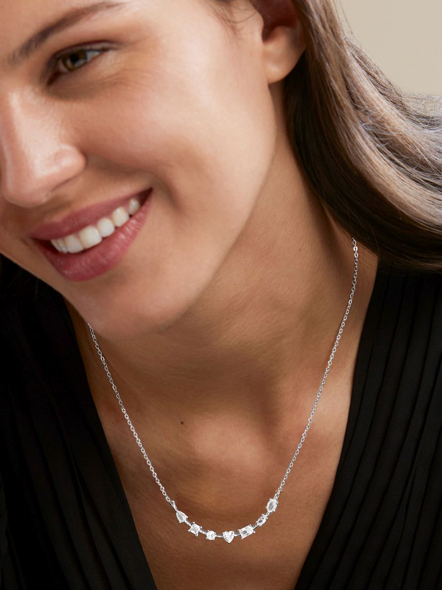 Seven Geometric Shape Of Solitaires CZ Gold Link Chain Necklace Bulk