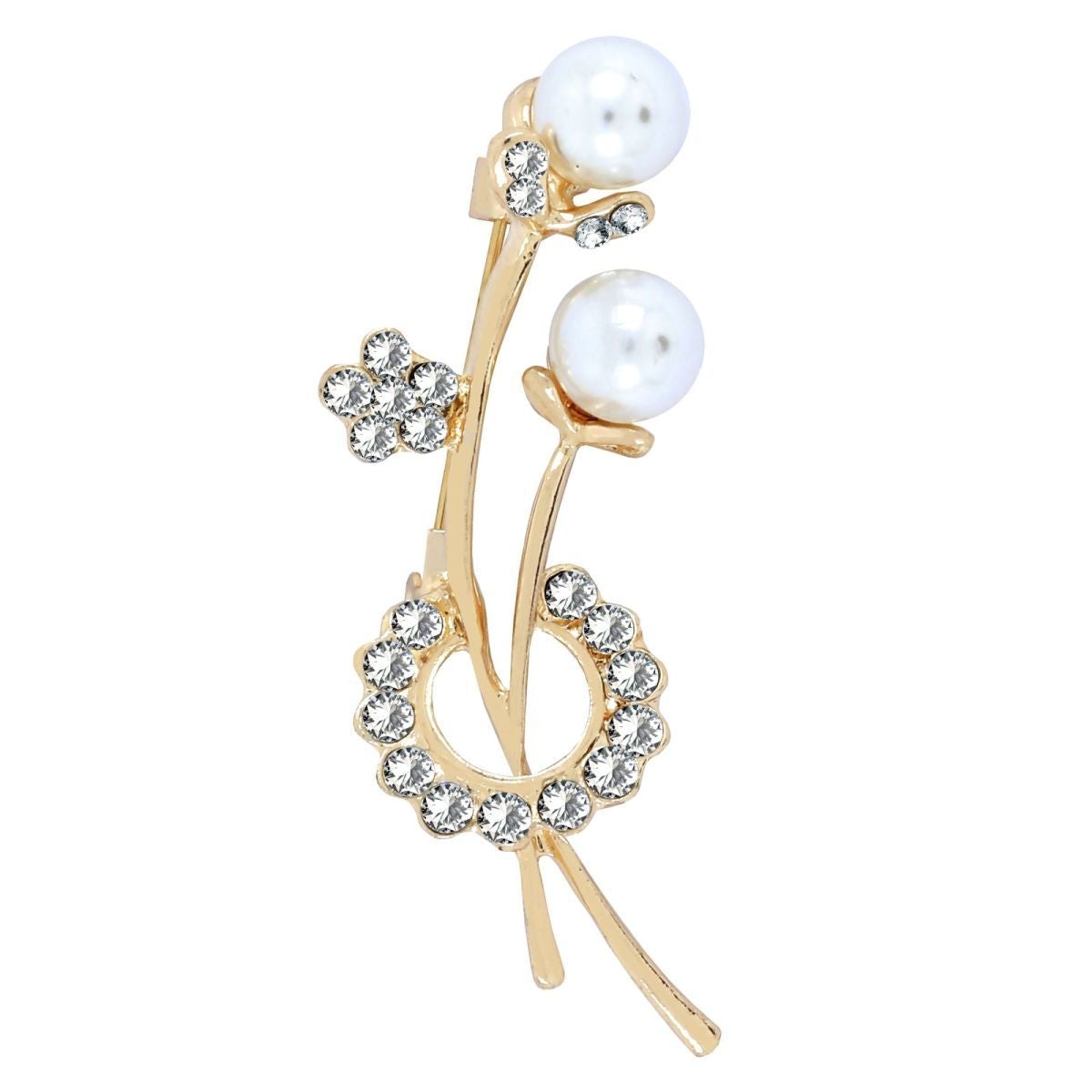 Flower Leaf Ad Cz Crystal Pearl Rose Pink Gold Brooch Badge Pin Needle Secondary image