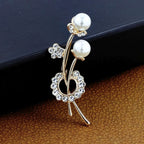 Flower Leaf Ad Cz Crystal Pearl Rose Pink Gold Brooch Badge Pin Needle