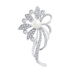 Flower Bouquet Ad Cz Crystal Pearl Silver Brooch Badge Pin Needle