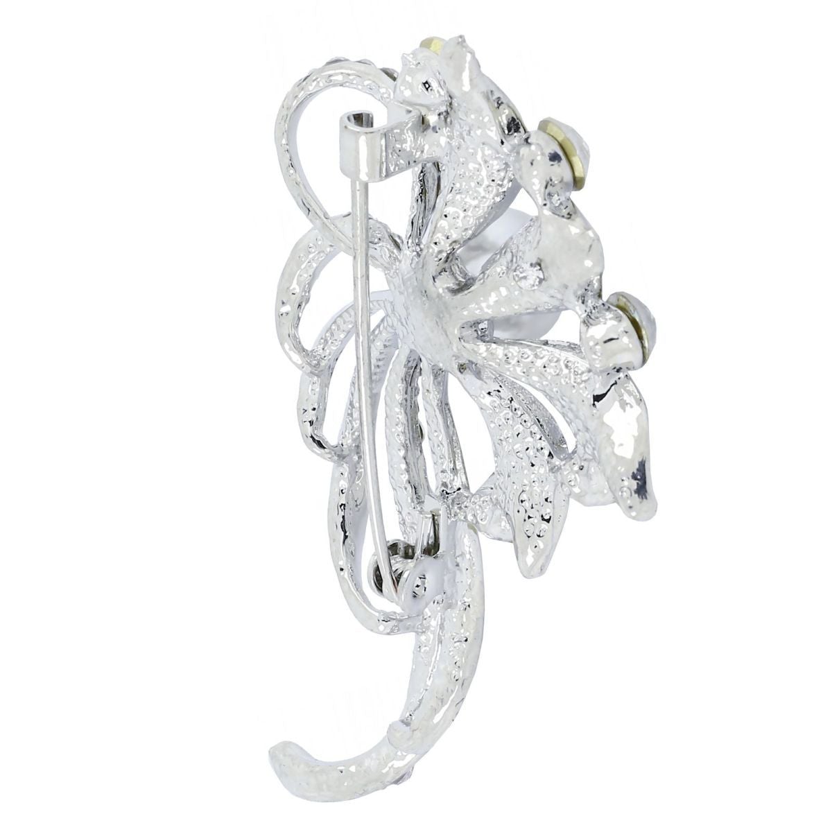 Flower Bouquet Ad Cz Crystal Pearl Silver Brooch Badge Pin Needle