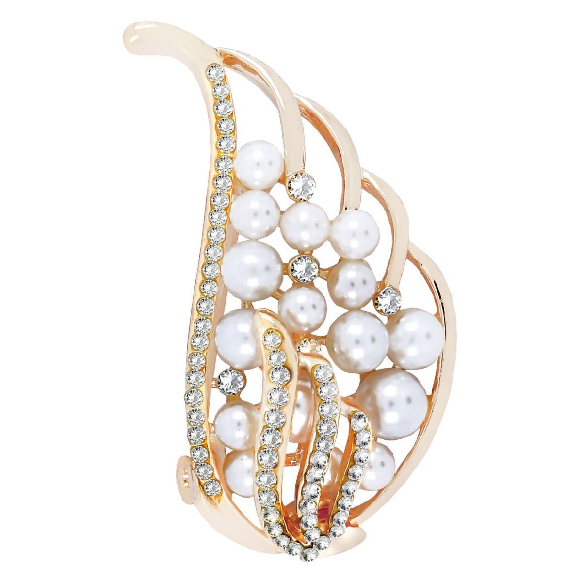 Paisley Leaf Cz Crystal Pearl Rose Pink Gold Brooch Badge Pin Needle Secondary image