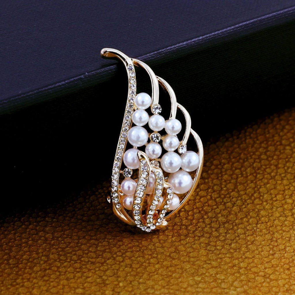 Paisley Leaf Cz Crystal Pearl Rose Pink Gold Brooch Badge Pin Needle