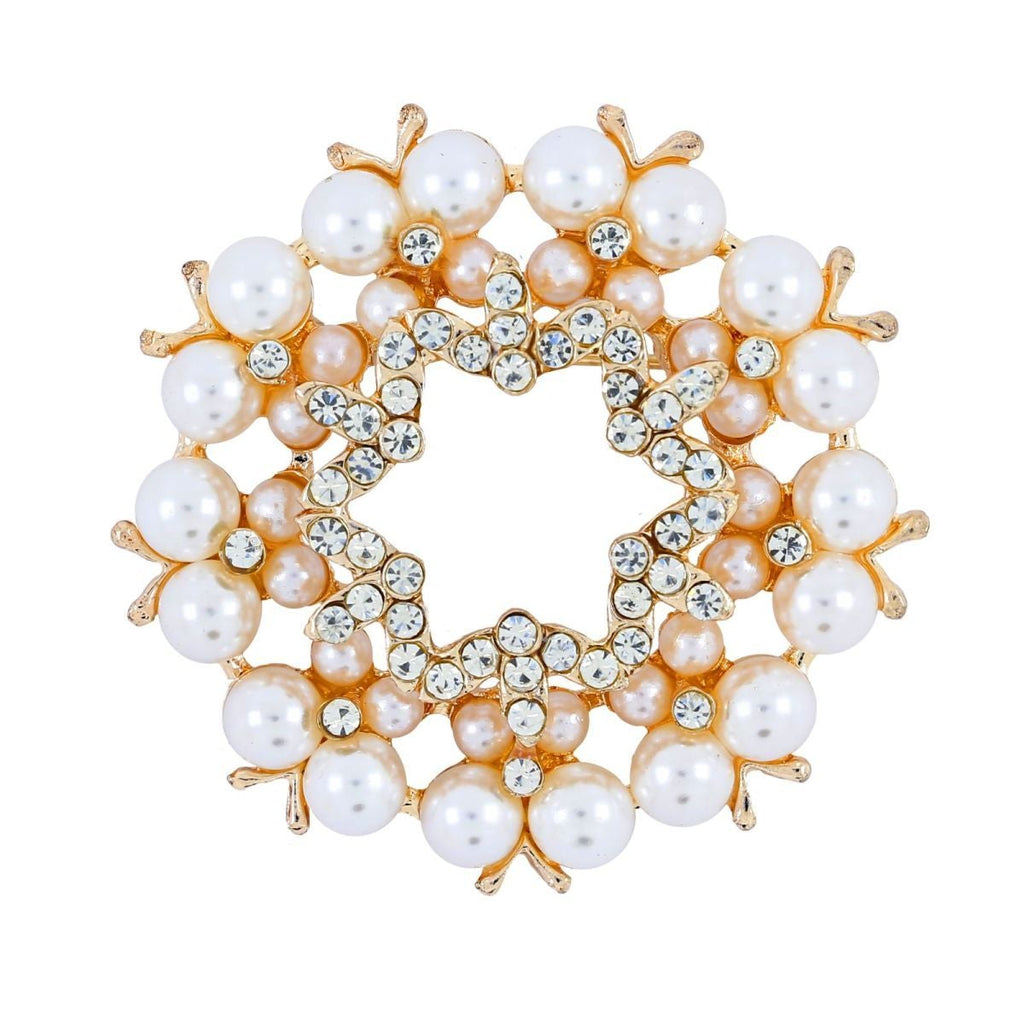 Star Flower Ad Cz Crystal Pearl Rose Pink Gold Brooch Badge Pin Needle