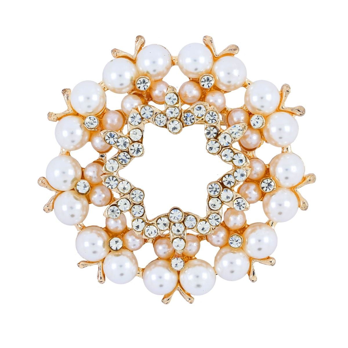 Star Flower Ad Cz Crystal Pearl Rose Pink Gold Brooch Badge Pin Needle