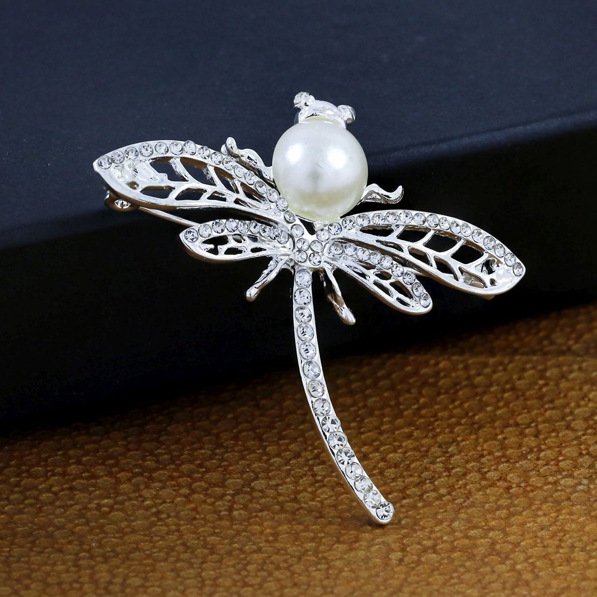 Butterfly Ad CZ Crystal Pearl Silver Brooch Badge Pin Needle Bulk Main image