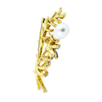 Flower Leaf Bouquet Ad Cz Crystal Pearl Silver Brooch Badge Pin Needle