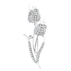 Flower Bouquet CZ Pearl Rhodium Brass Brooch Badge Pin Needle Bulk