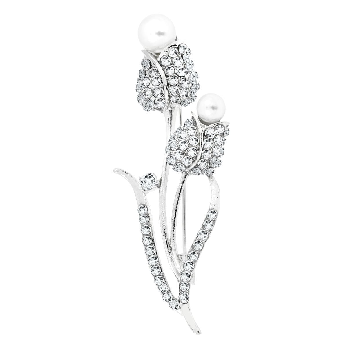Flower Bouquet CZ Pearl Rhodium Brass Brooch Badge Pin Needle Bulk