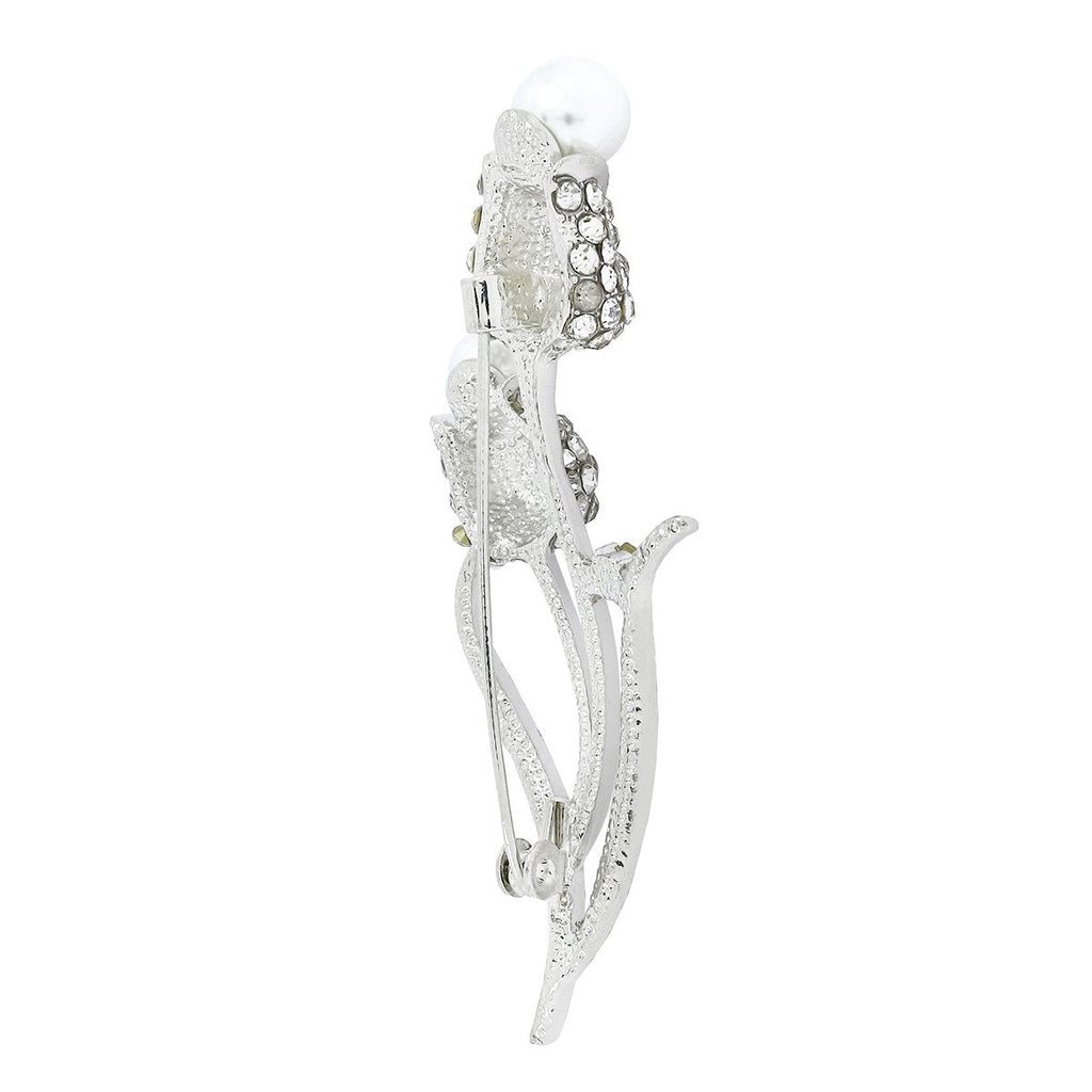 Flower Bouquet CZ Pearl Rhodium Brass Brooch Badge Pin Needle Bulk
