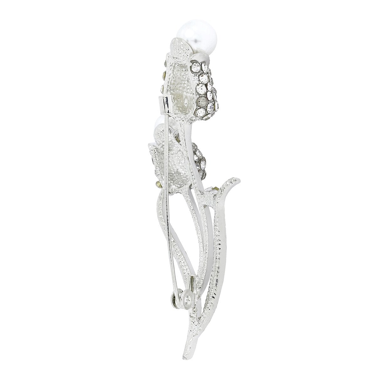 Flower Bouquet CZ Pearl Rhodium Brass Brooch Badge Pin Needle Bulk