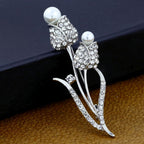 Flower Bouquet CZ Pearl Rhodium Brass Brooch Badge Pin Needle Bulk