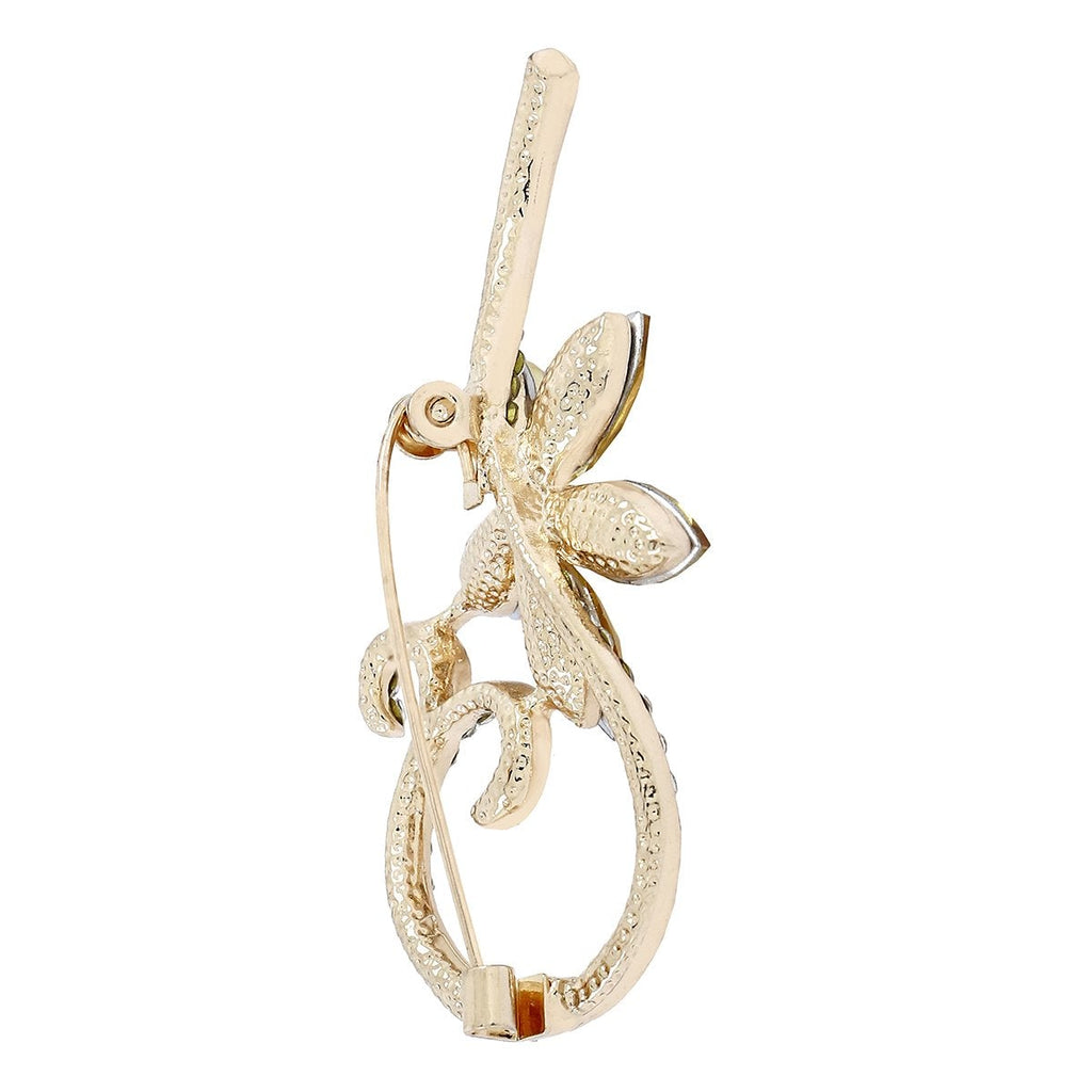 Stylish Flower Cz Crystal Rose Gold Brass Brooch Badge Pin Needle