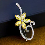 Stylish Flower Cz Crystal Rose Gold Brass Brooch Badge Pin Needle