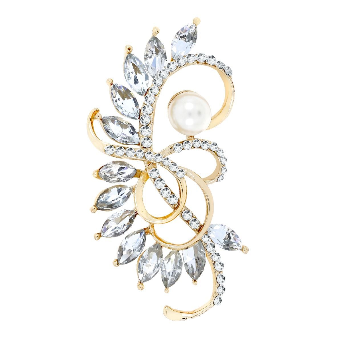 Flower Bouquet CZ Pearl Rose Gold Brass Brooch Badge Pin Needle Bulk Secondary image