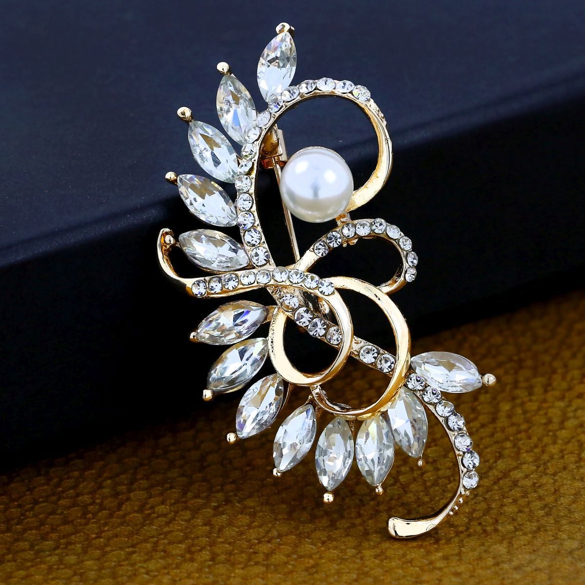 Flower Bouquet CZ Pearl Rose Gold Brass Brooch Badge Pin Needle Bulk