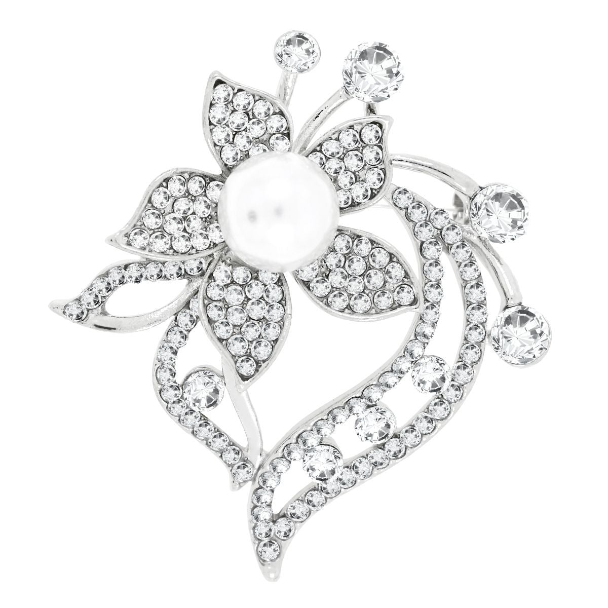 Flower Bouquet CZ Pearl Rhodium Brass Brooch Badge Pin Needle Bulk Secondary image